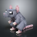 Game Pixelated Rat Character With Gray Body Pink Ears Striped Tail Crouching Pose