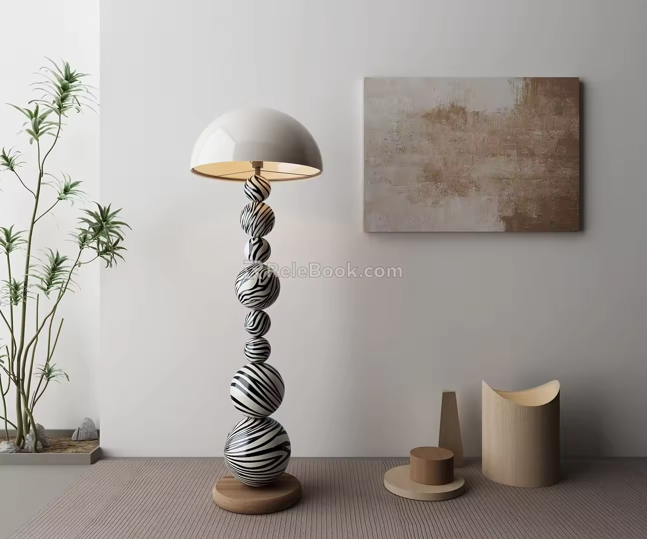 Zebra-pattern spherical floor lamp 3d model
