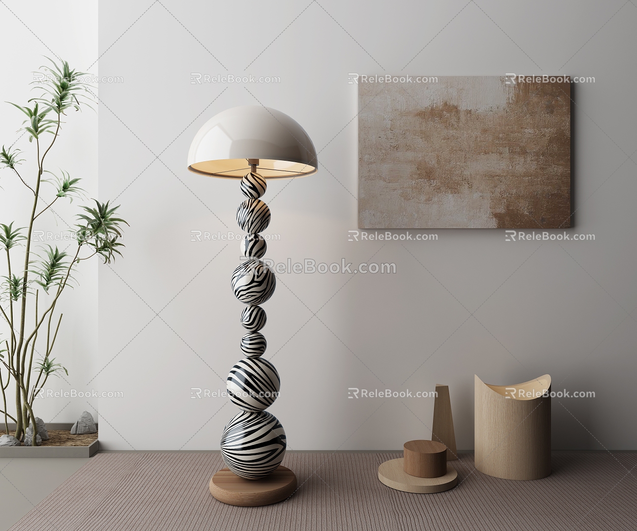 Zebra-pattern spherical floor lamp model