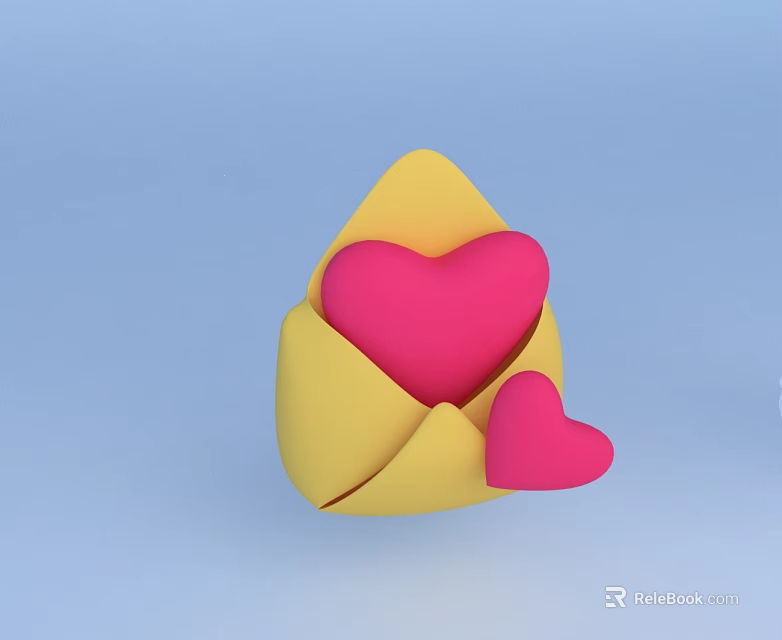 Yellow Envelope Hinged Door Design With Pink Hearts And Light Blue Background 3d model