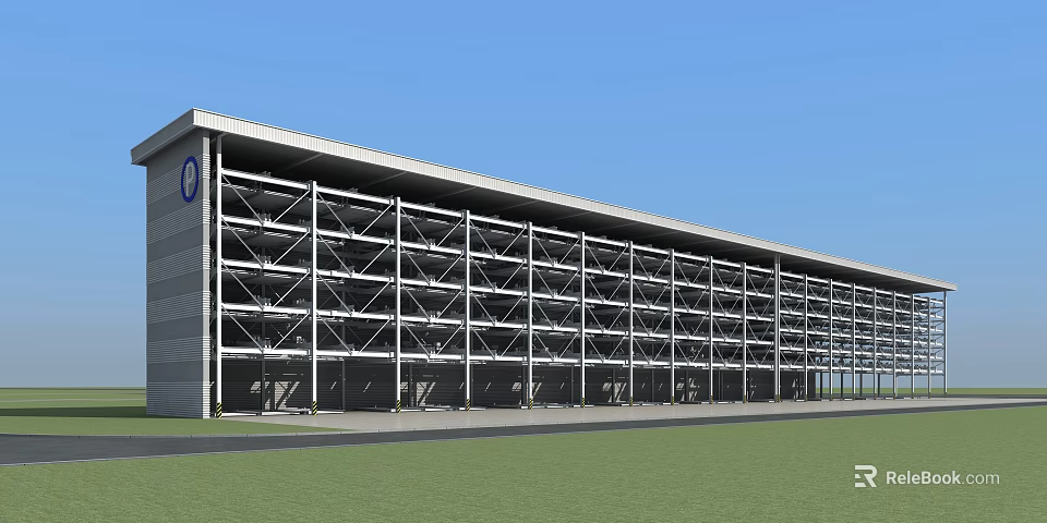 Large Industrial Steel Structure Building With Multi Layer Framework Blue Sky And Green Grass 3d model