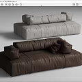 Modern Brown and Gray Leather Two Seater Sofas with Soft Comfortable Cushions 3d model