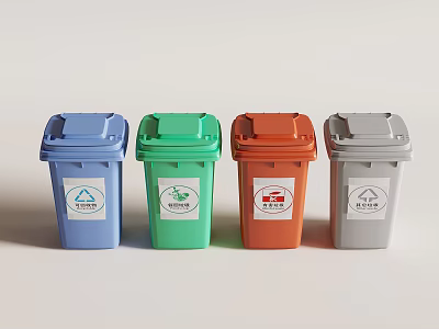 Colorful Waste Sorting Bins With Different Colors And Recycling Symbols 3d model