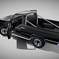 Black Classic Pickup Truck With Open Door Interior Seats And Alloy Wheels
