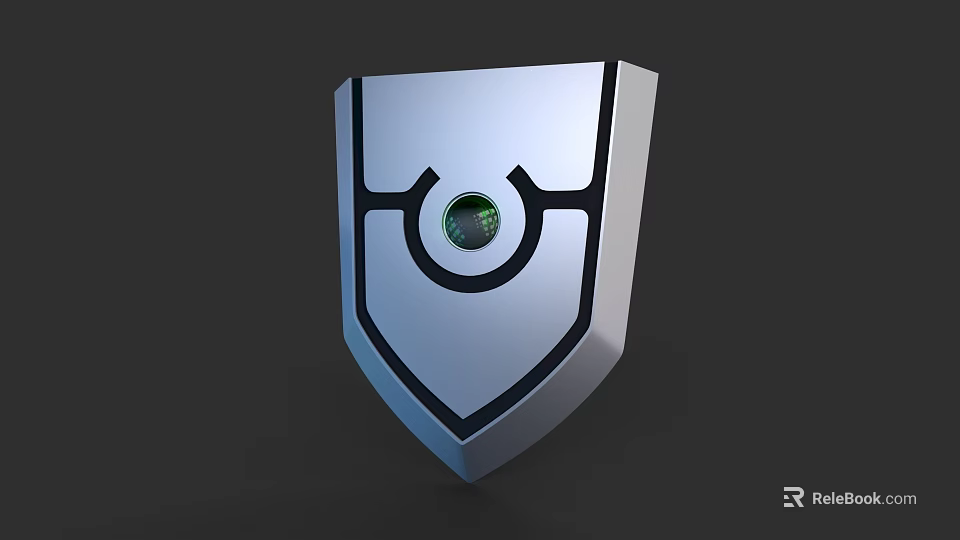 Silver Shield As Defensive Weapon With Modern Design Black Edges And Green Core 3d model 