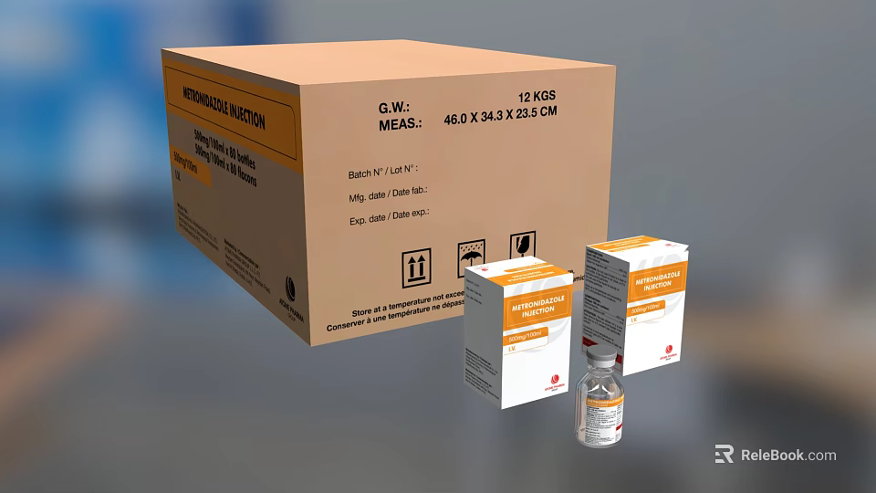 Medical Supplies Packaging Carton Box With Glass Vial And Product Boxes 3d model 