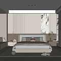 Modern Bedroom Interior Design With Striped Headboard Wall Marble Decor And Wooden Flooring
