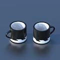 Two Modern Black and White Mugs with Wave Pattern Handle on Dark Surface