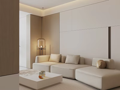 Modern Living Room With Light Colored Sectional Sofa Coffee Table And Throw Pillows 3d model