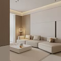 Modern Living Room With Light Colored Sectional Sofa Coffee Table And Throw Pillows 3d model