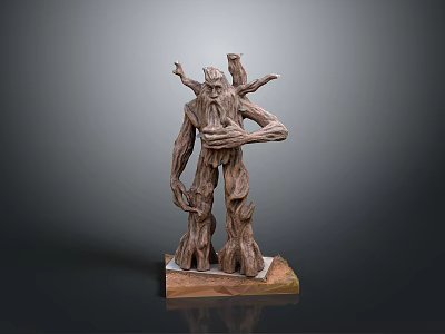 Mythical Tree Creature And Character Wooden Sculpture With Humanoid Form And Twisted Branches 3d model