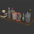 Decorative Ornament Set With Wooden Tray Books Pumpkin Bottles Hourglass And Metal Canisters