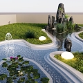 Modern waterscape pool landscape Tiantai garden sketch garden landscape fountain 3d model