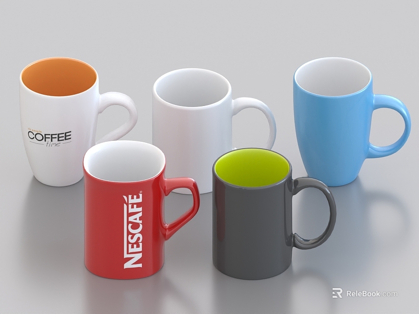 Red White Blue Gray Orange Coffee Mugs With Nescafe Logo And Coffee Text 3d model 