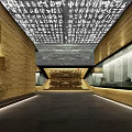 Cultural Center Interior With Stone Walls Ceiling Carved Characters And Exhibits