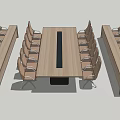 Modern Wooden Rectangular Conference Table With Multiple Chairs And Side Desks 3d model