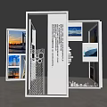 Modern Exhibition Display With Cityscape Photos Text And Design Elements 3d model