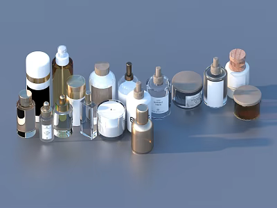 Assorted Perfume And Cosmetic Containers With Various Shapes Colors And Lids 3d model