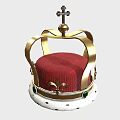 Elegant Royal Crown With Golden Frame Red Padded Top Cross And Green Gemstones
