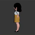 Cartoon Female Character In White Shirt Yellow Skirt With Black Short Hair And Black Shoes