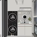 Modern Home Balcony With Stacked Washer Dryer White Cabinets And Window Blinds