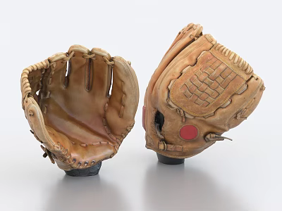 Professional Leather Baseball Gloves With Detailed Stitching And Interior Exterior Views 3d model