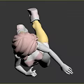 Anime Game Character With Pink Hair Red Bodysuit Yellow Socks White Shoes And Dynamic Pose