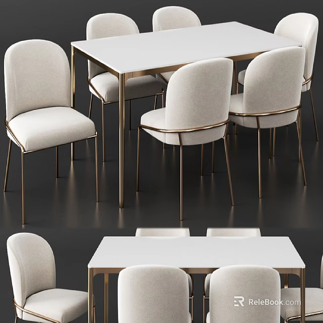 Modern Dining Table Set With Upholstered Chairs And Metal Frame Design 3d model 