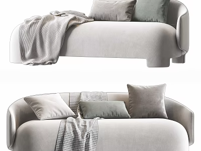 Modern Cozy Sectional Sofa With Soft Cushions And Woven Blanket In Neutral Tones 3d model