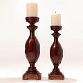 Pair of Wooden Candle Holders with Lit Candles Classic Carved Design Elegant Traditional Style