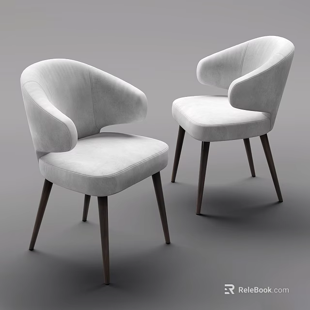 Light Gray Upholstered Leisure Chairs With Curved Arms And Dark Wooden Legs Modern Design 3d model 
