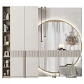 Minimalist Dressing Table With Round Gold Frame Mirror And Dried Flower Decor