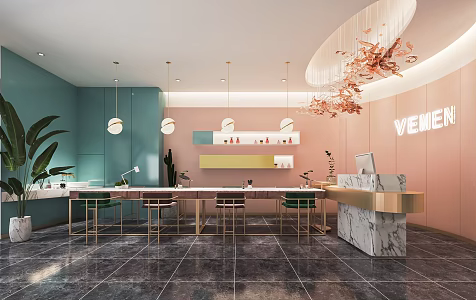 Light luxury nail salon beauty nail salon beauty salon hall front desk nail area reception area leisure sofa 3d model