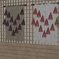 Wall Decor With Striped Design Purple Red Tassels On Grid Tile Wall And Plant