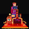 Festive New Year's Colorful Decorative Installation With Neon Lights Red Stage And Decorations