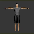 Man in Gray T shirt and Black Shorts with Arms Outstretched on Gray Background