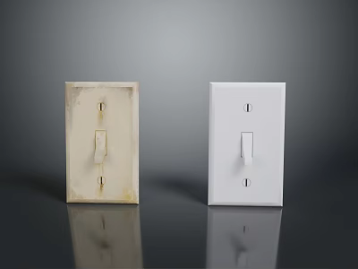 Old And New Computer Switches Yellowed And White Models Side By Side On Dark Surface 3d model