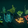 Colorful Aquatic Plants Featuring Various Green Blue Orange Red Seaweed And Coral Like Structures