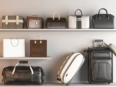 Assorted Stylish Bags And Suitcases With Various Styles Colors Designs On Shelves 3d model