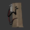 Wooden Base Structure With Black Curved Hook And Red Black Wires