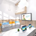 Kindergarten Interior With Colorful Seats Cloud Lights Large Screen Computers And Bright Lighting