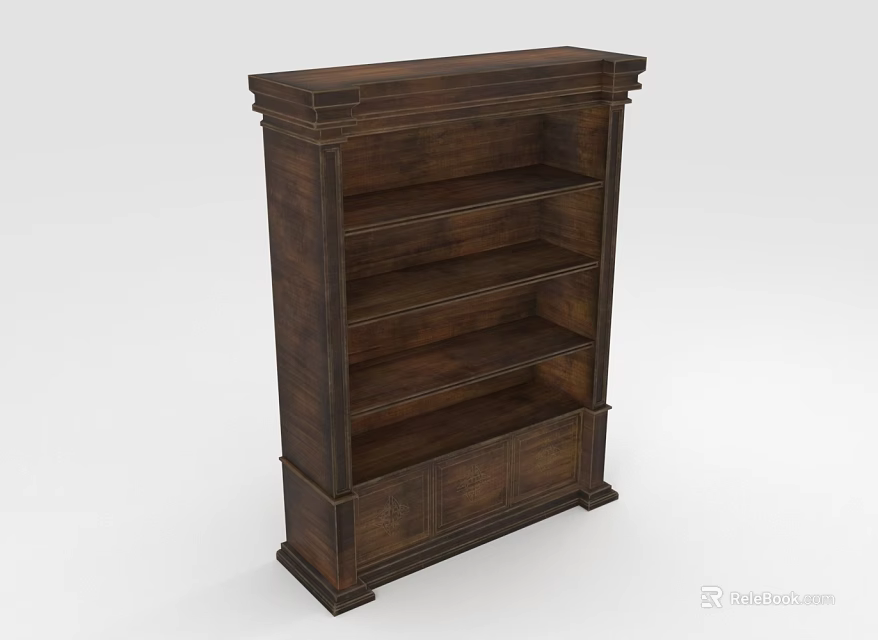 Classic Wooden Bookcase With Multiple Open Shelves And Solid Wood Construction 3d model