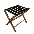 Wooden Stool With X shaped Legs And Black Strap Seat Featuring Metal Rivets