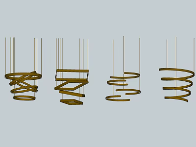 Elegant Modern Spiral Metallic Chandeliers Hanging In Contemporary Home Design 3d model