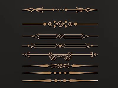Golden Carved Decorative Borders With Various Ornate Patterns And Intricate Designs 3d model