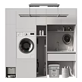 Sleek White Built-in Washing Machine in Modern Laundry Room Design with Storage Cabinets and Sink