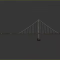 Detailed suspension bridge model with main tower cable stays on gray reflective background