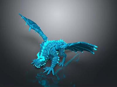 Blue Scaled Fantasy Dragon Character as Luminous Winged Creature with 3D Model Details 3d model