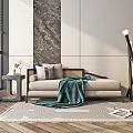 Elegant Chaise Lounge With Throw Blanket Marble Wall Art Floor Lamp And City View Window