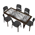 Modern Dining Table Set With Six Chairs Textured Tabletop And Dark Frame 3d model